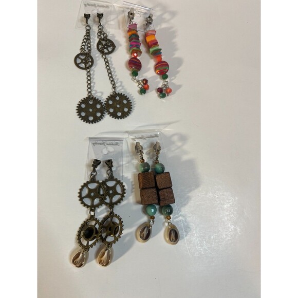 Cowrie Shells, Metal, Resin Clip On Earrings 4 Pair Dangles 2"-4" USA Made G5 - Picture 6 of 10